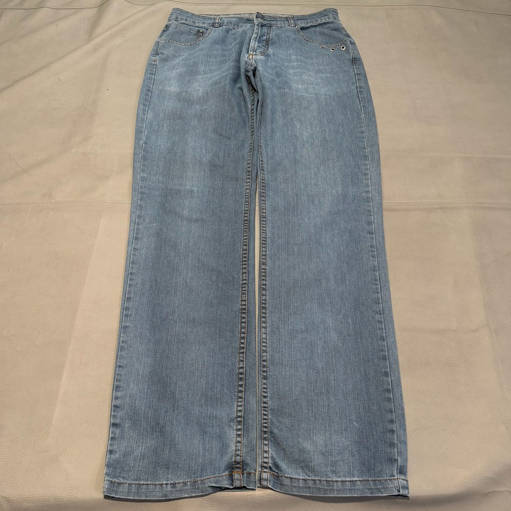 VTG Y2K Osklen Men Blue Denim Straight Leg Jean Light Wash Grommet Euro-7689